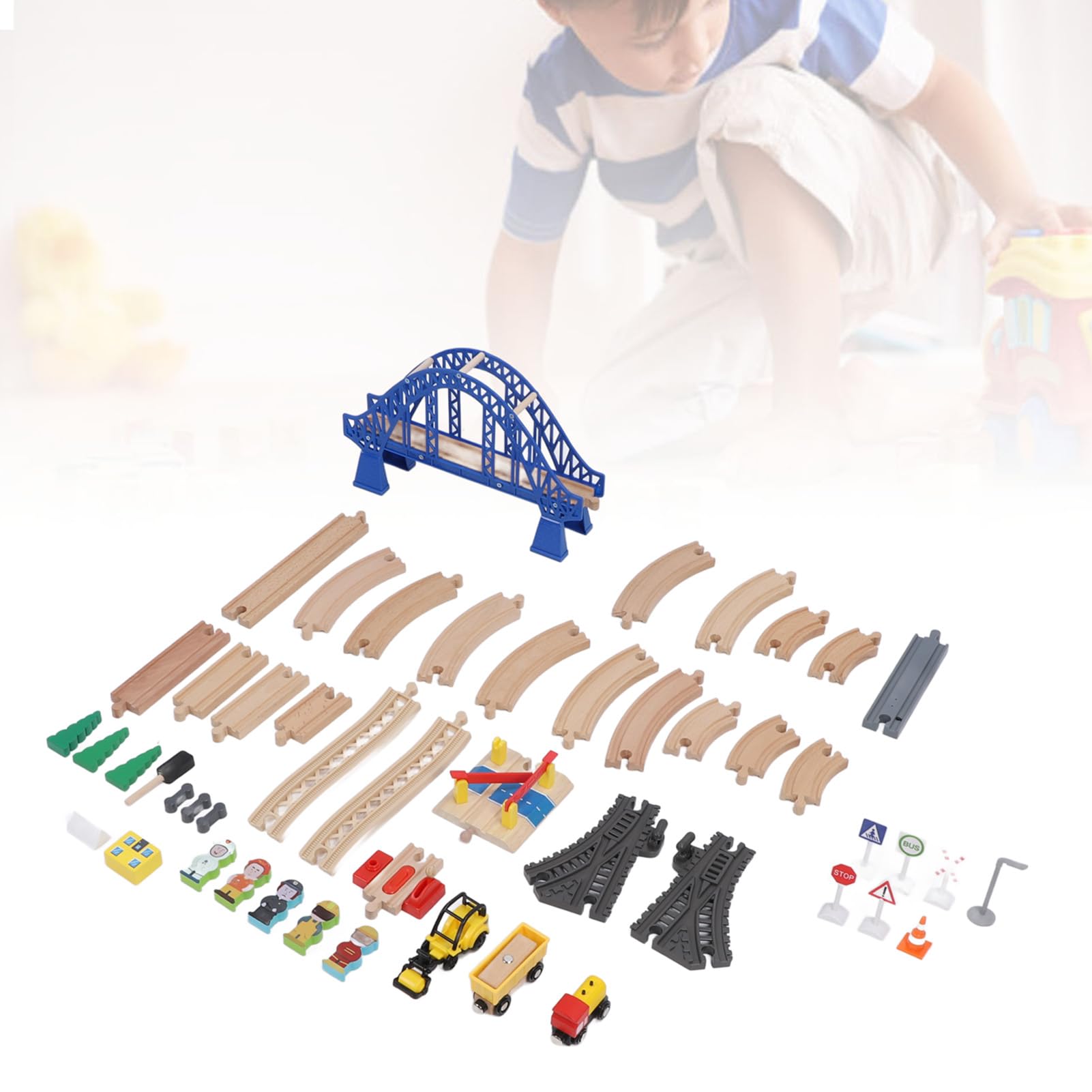 Holzeisenbahn-Set, Elektrisches Eisenbahngleis-Spielset, Kleinkindspielzeug, Interaktives Pädagogisches Kleinkind-Eisenbahn-Set-Spielzeug, Holzspielzeug für und Mädchen
