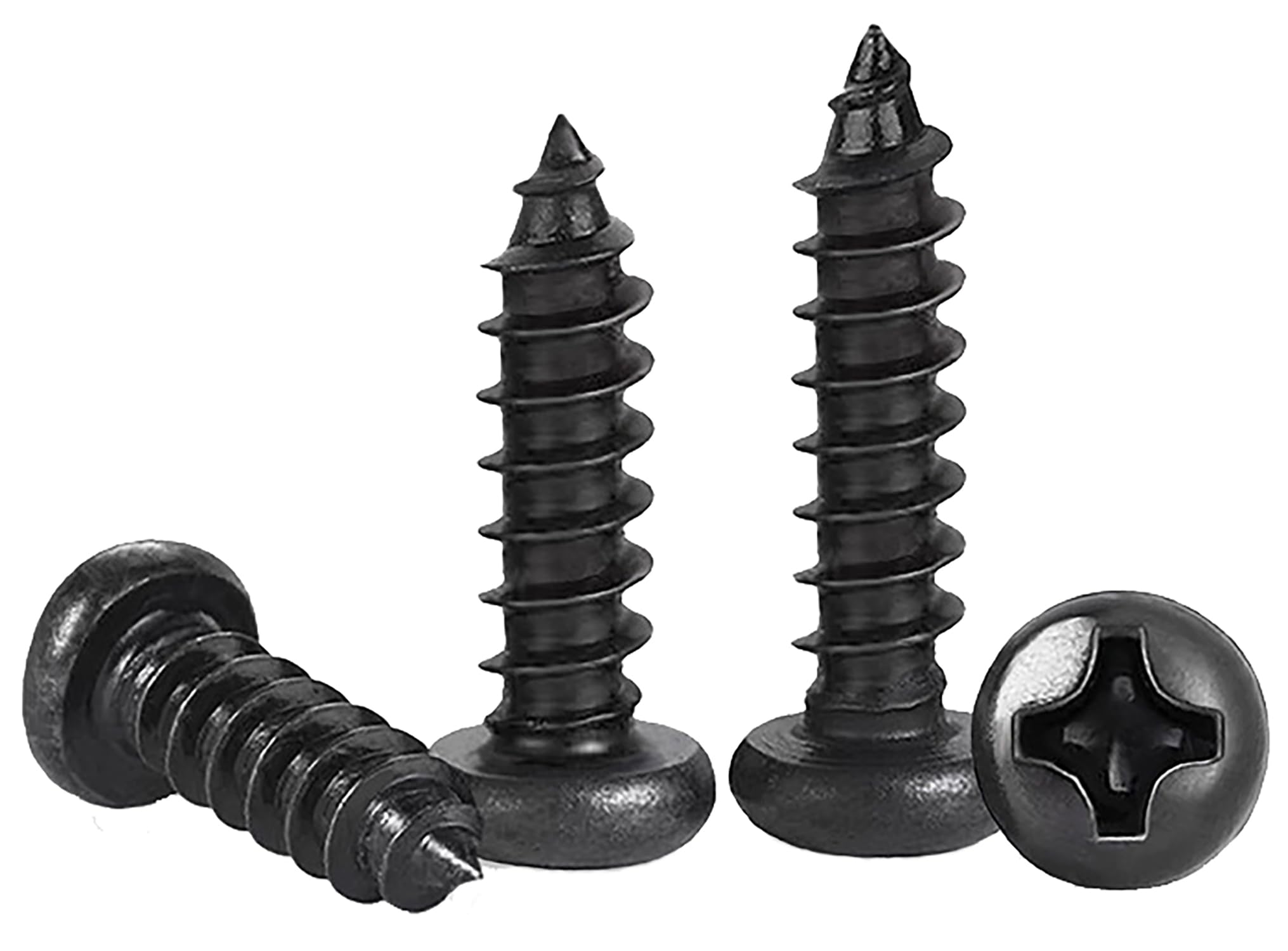 EBAIJQUO M3.5x10mm Phillips Pan Head Wood Screws Self-Tapping Black 304 Stainless Steel for Wood/sheet-metal/plasterboard Full Thread (100pcs)