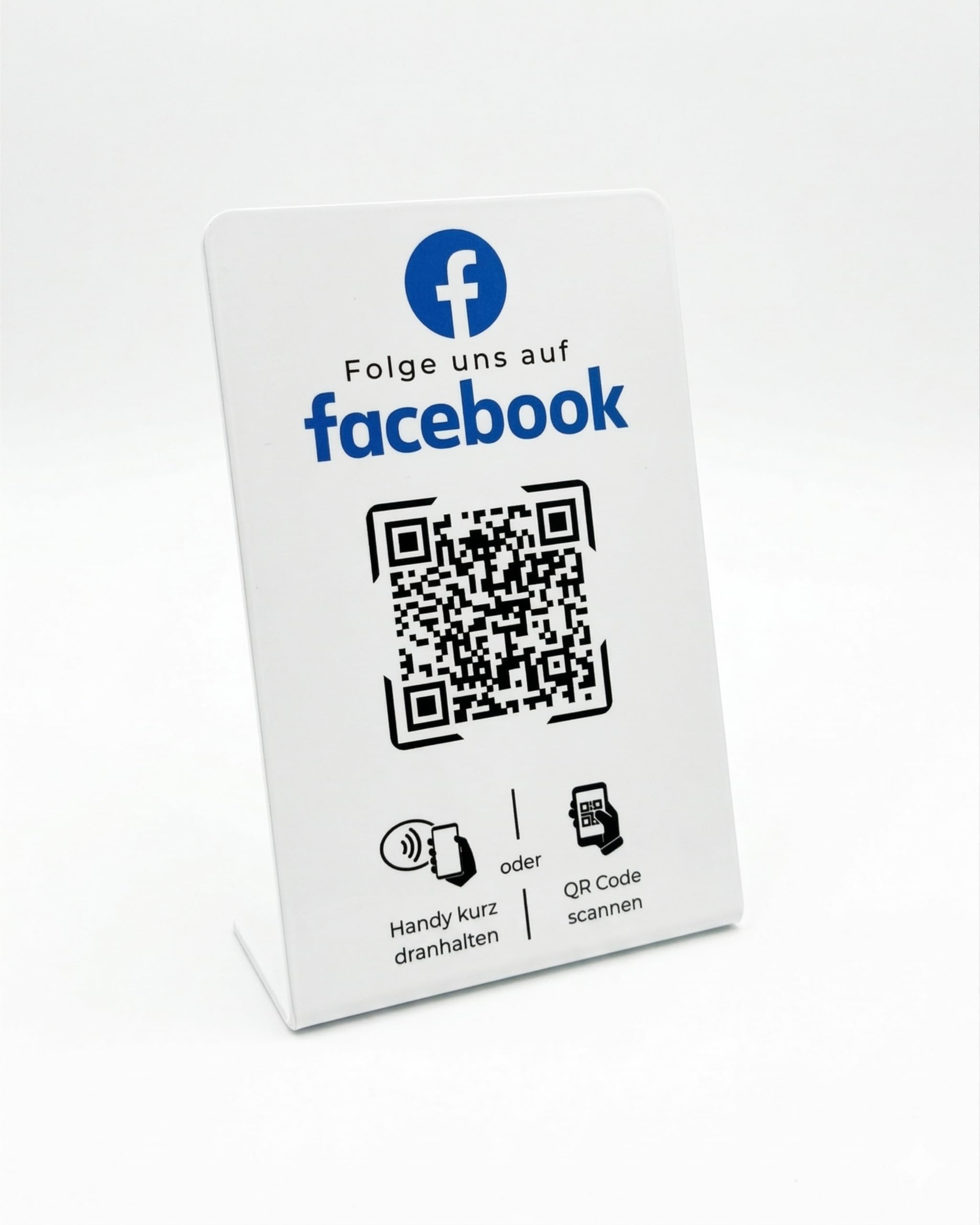 Aufsteller/Schild für Facebook mit QR-Code und NFC (16,5 x 10,5cm) - Deutsch