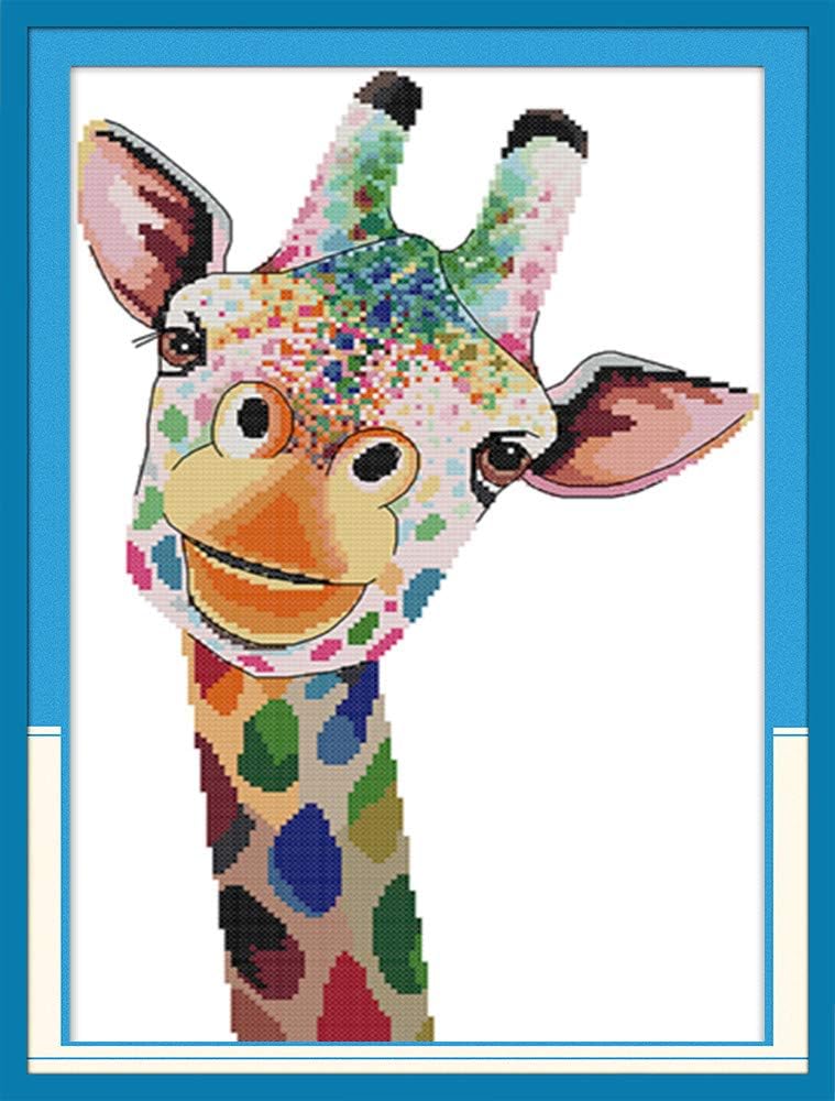SULISO Cross Stitch Kits,Embroidery Needlework Sets with Printed Pattern,11CT,Cross ST-42,Giraffe 36x52cm
