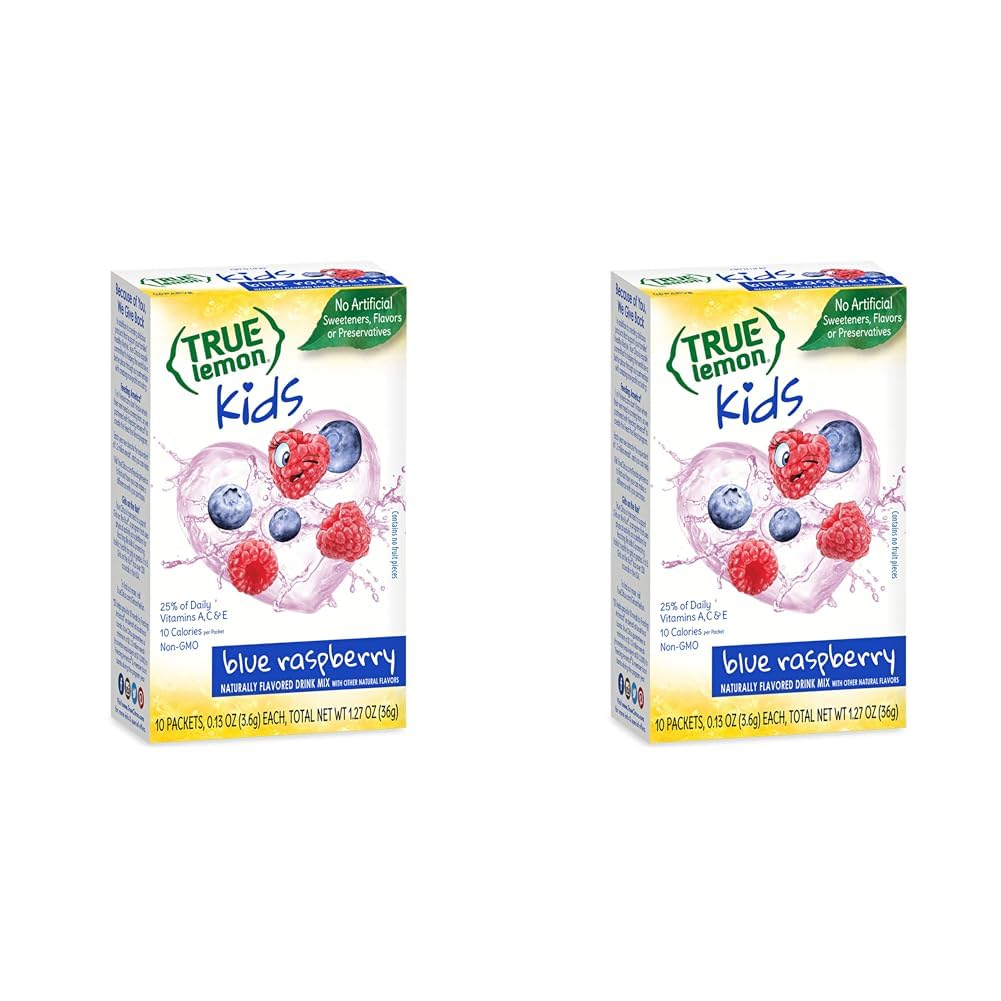 True Lemon Kids Blue Raspberry - Hydration for Kids - No Preservatives, No Artificial Flavors, No Artificial Sweeteners - Low Sugar Water Flavoring - Drink Mix for Kids - Kids Juice Powdered Drink Mix 10 count(pack of 2)