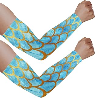 Mangas de braço com proteção solar UV para homens e mulheres, mangas coloridas para proteger os braços, proteção solar, proteção contra raios UV, Escamas de Peixe