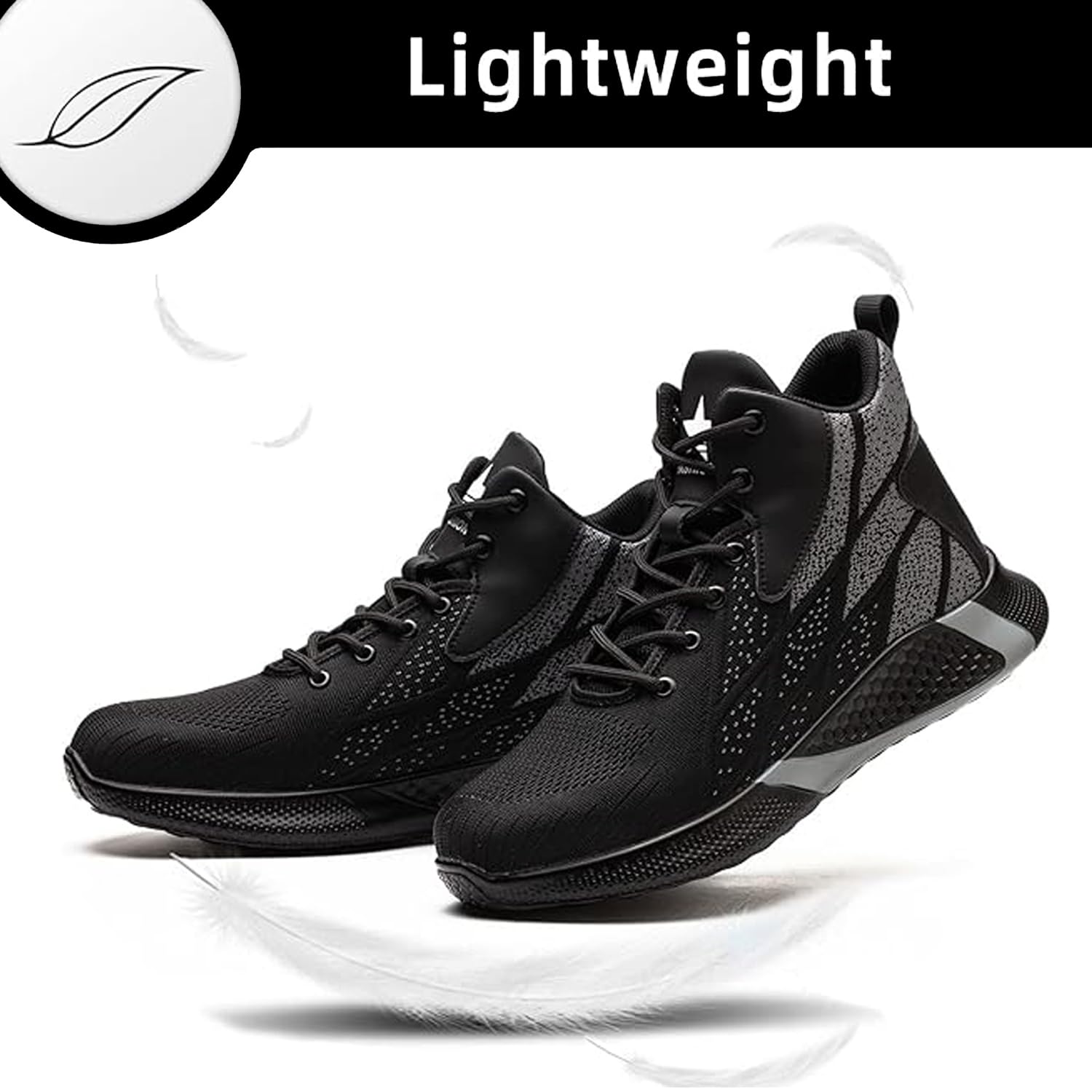 Buty Robocze Męskie Damskie Lekkie Wysoka Cholewka Obuwie Ochronne Antypoślizgo Weoddychające Buty Budowlane Komfortowy 8081/Czarny 46