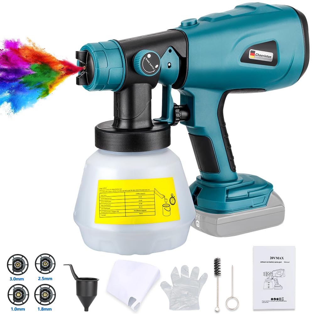 choerinton paint sprayer cordless paint sprayer compatible with makita battery electric paint sprayer hvlp paint gun with 3 patterns 4 size nozzles for house painting furniture cabinetstool only
