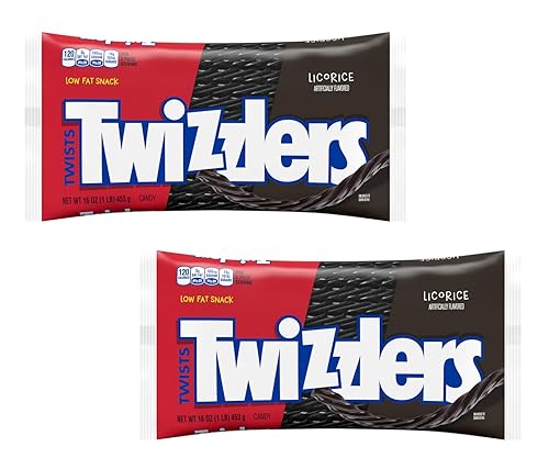 Twizzlers Regaliz negro, paquete de 2, bolsas grandes, ideales para compartir con otros, dulces clásicos que generaciones han amado