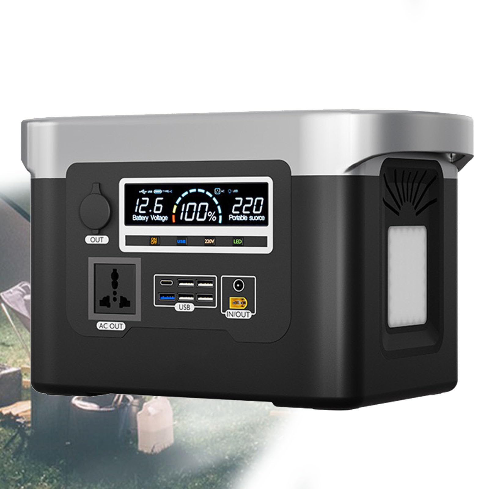 Estación de energía portátil, generador solar de 480 Wh + 800 W con toma de CA de 220 V/120 W para acampar, emergencias, aventuras al aire libre, picnics, pesca, viajes, fiestas,Black-480Wh