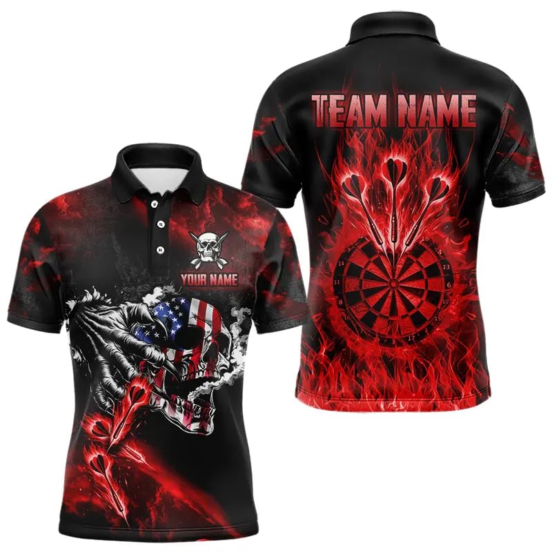 ChipteeAmz Fire Flame Dartboard American Flag Skull Dart Shirts, Custom Darts Team Jersey for Men&Women