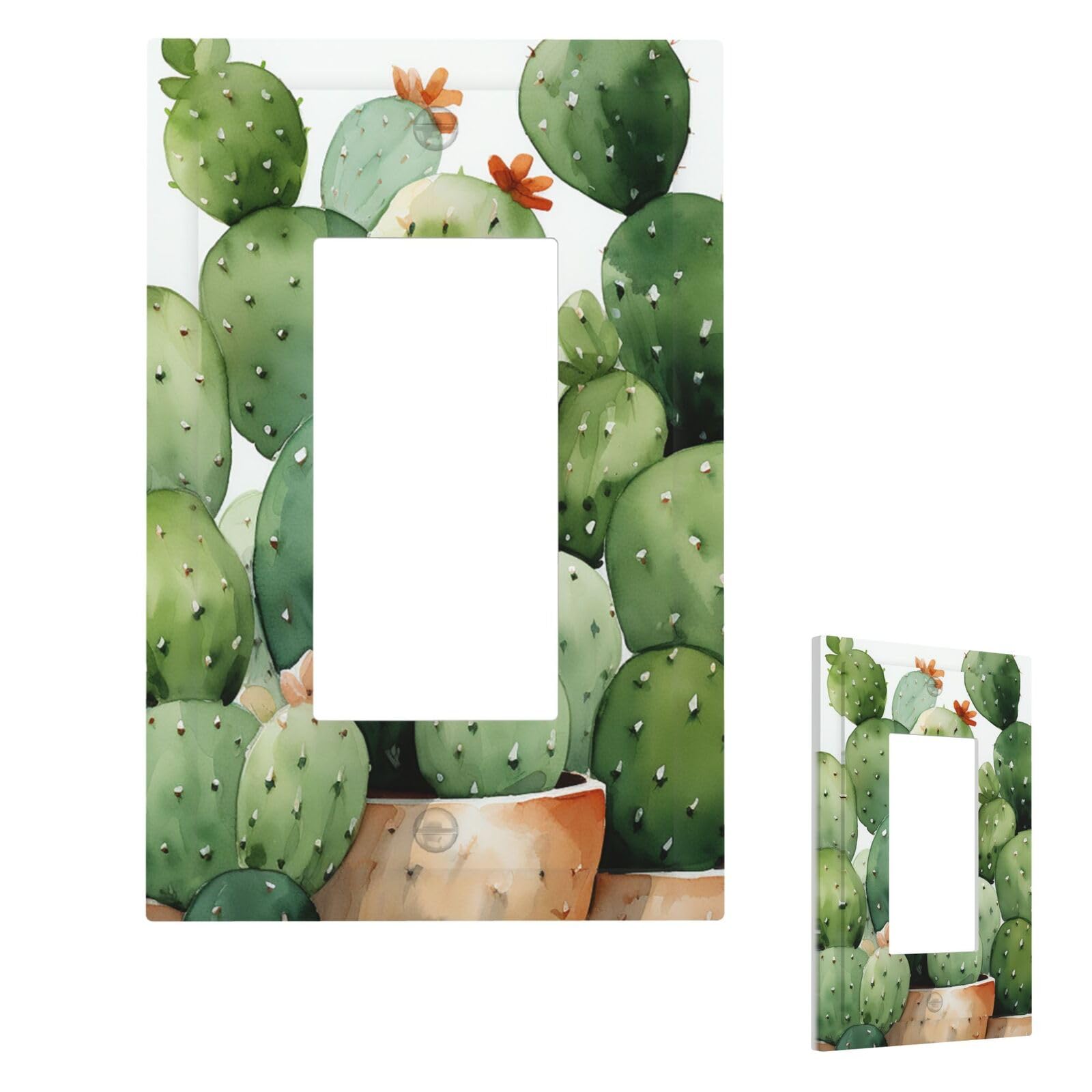 Cute Watercolor Cactus Wall Plate Cover Modern Decorative 1 Gang Light Switch Cover Unbreakable Receptacle Outlet Covers For Living Room Bedroom Home Decor 1 Gang