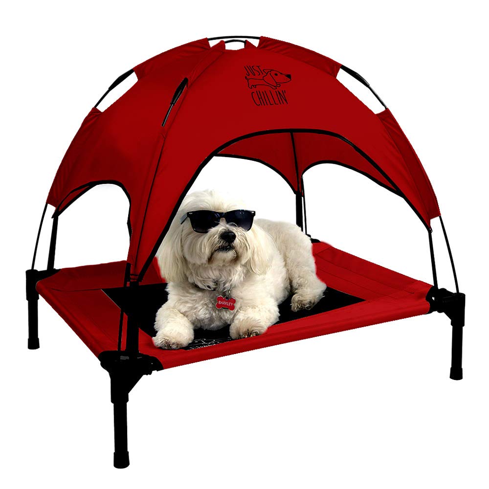 Floppy DawgJust Chillin' Elevated Dog Bed. Medium and Large Size Dog Cots in a Variety of Colors. Removable Canopy. Used as an Indoor or Outdoor Dog Bed. Lightweight and Portable. Chill in Style.