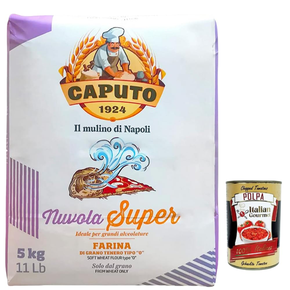 Italian Gourmet Bundle – Super Nuvola Weizenmehl Typ 0 für Pizza & Profi-Teige, 1×5 kg Großpackung – ideal für große Porung & luftige Kruste, hohe Hydration, lange Teigführung + Italian Gourmet Polpa