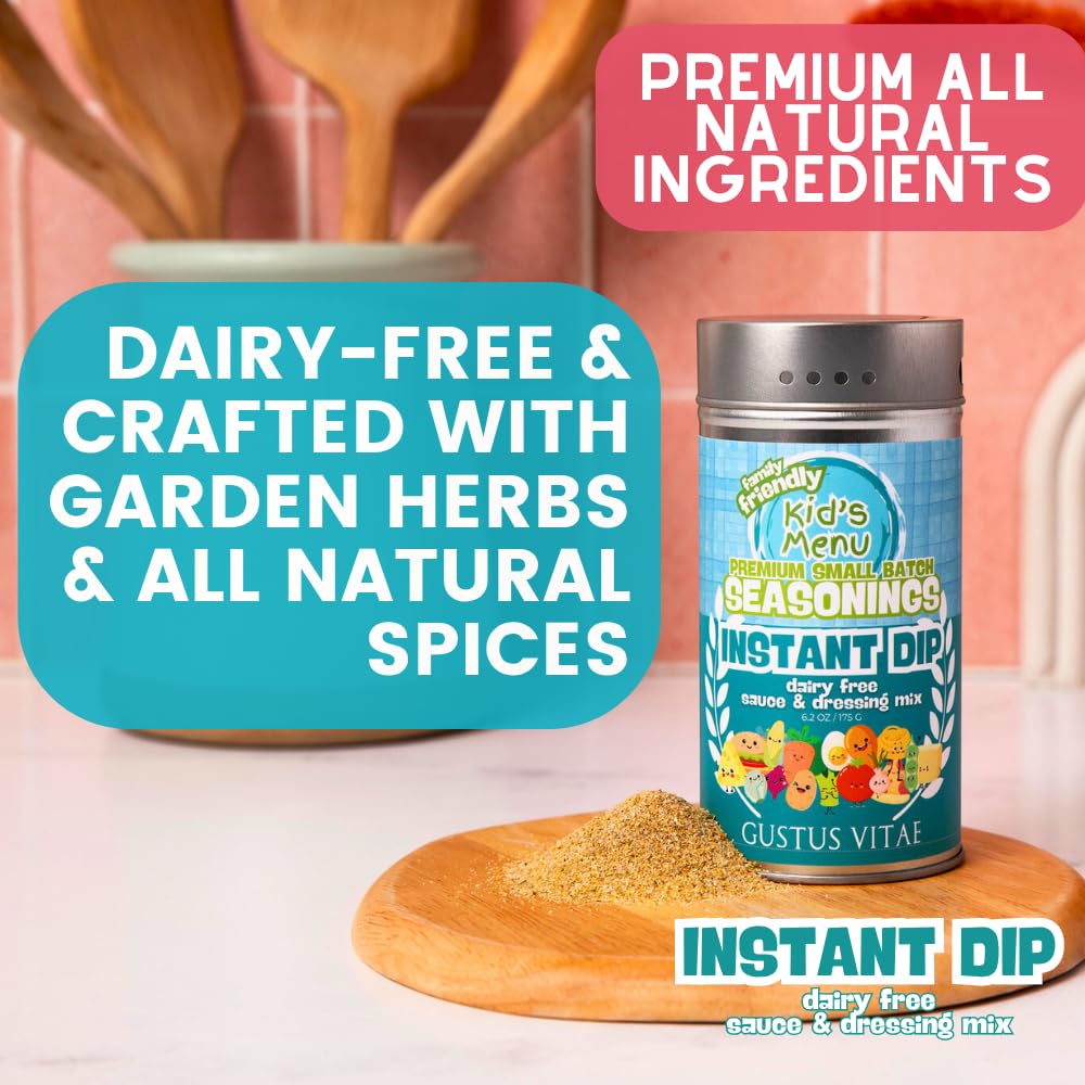 Kid’s Menu: Instant Dip - Dairy Free Sauce & Dressing Seasoning Mix | Hand Made Seasoning | All Natural Spice Blend | No MSG | Lower Sodium | Non GMO Spices | Fun, Savory, Mild Flavor | Vegan, Plant Based | Picky Eater Approved | Great for Ages 3–11 | Quick & Easy | Not Spicy | Family Friendly | Small Batch | Made in USA | Gustus Vitae - Image 3