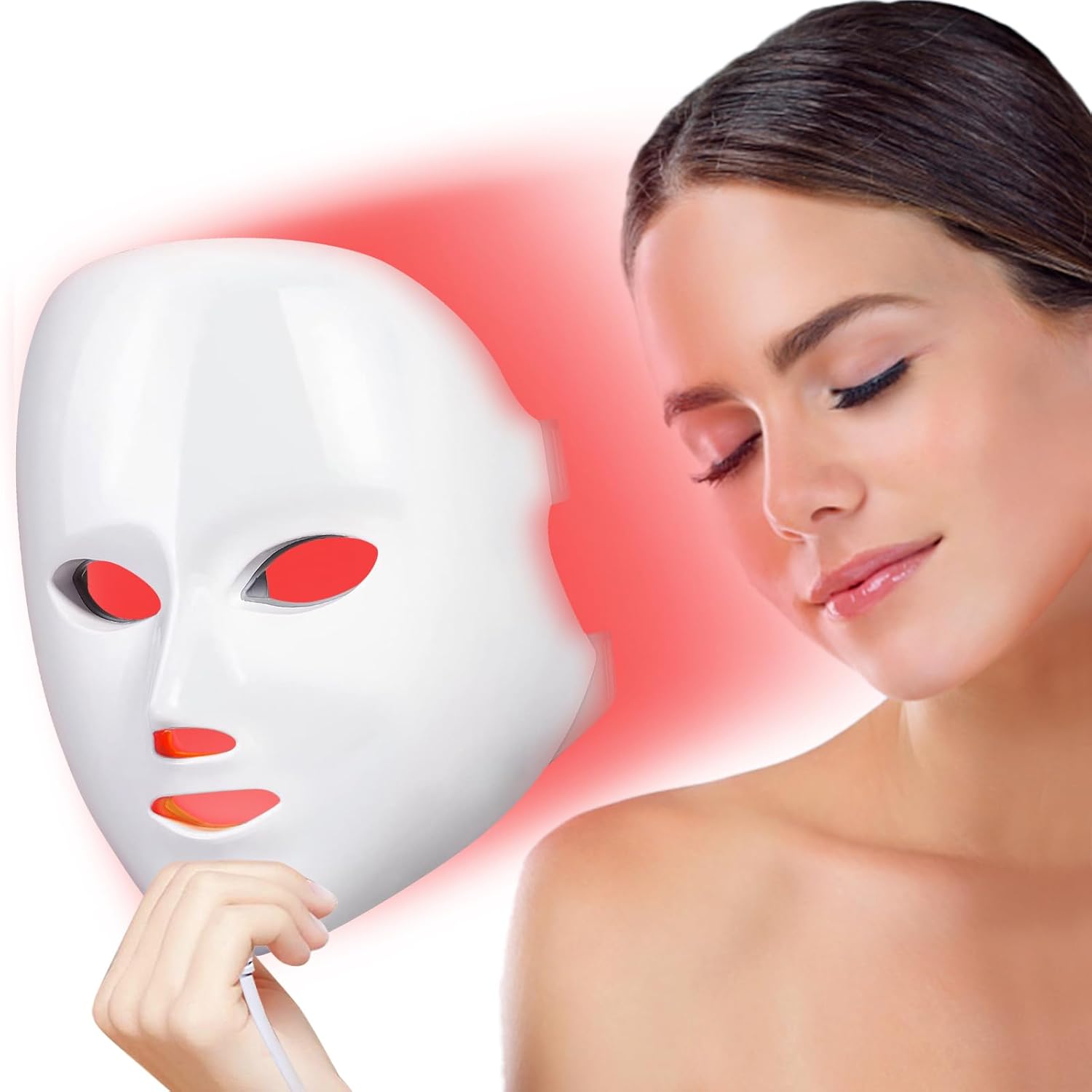 ZENG Led Face Mask Light Therapy 7 Color Facial Mask Red