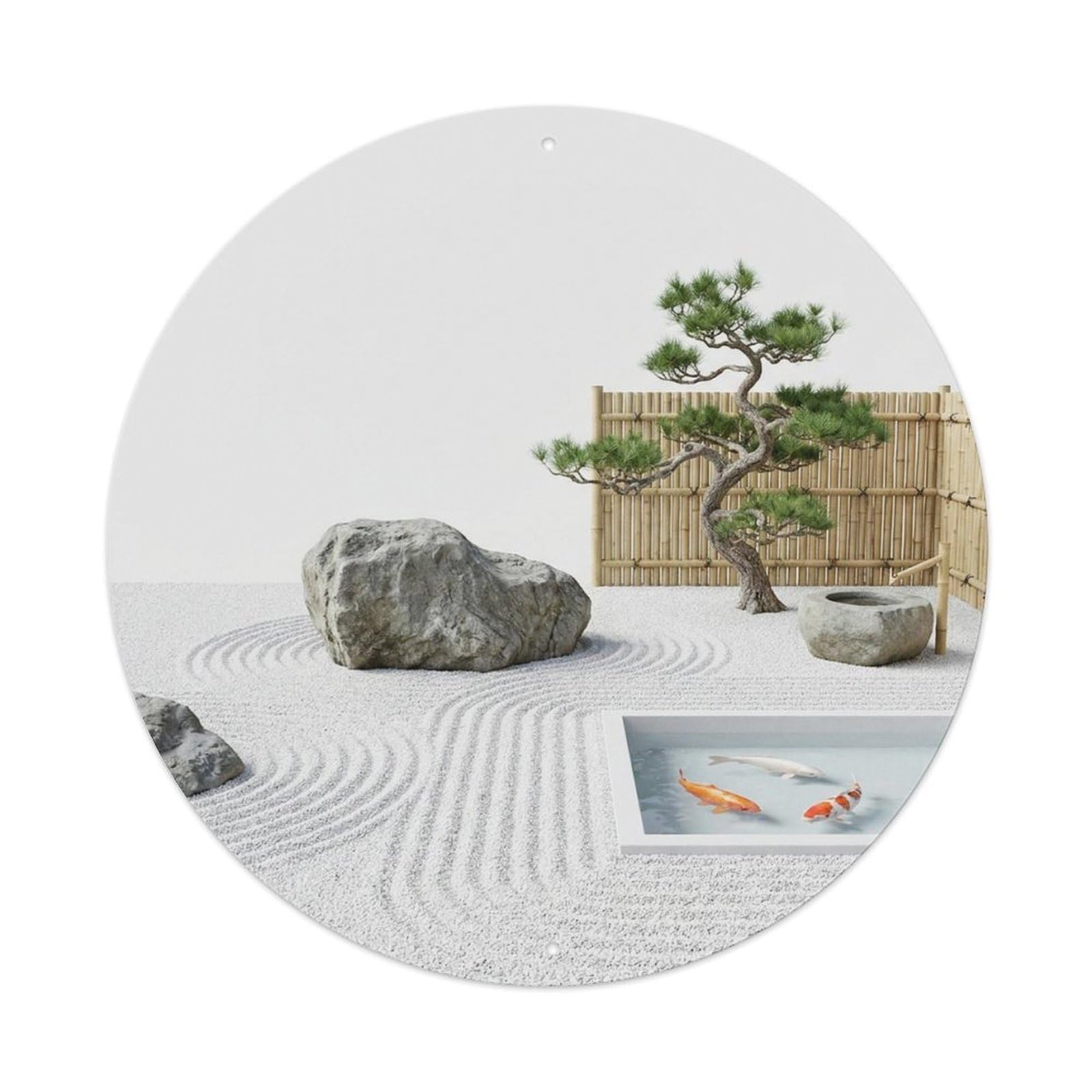Olyhtr 8X8inch Classic Style Zen Landscape Koi Garden Pond Water Stone Clean Raked Metal Tin Sign