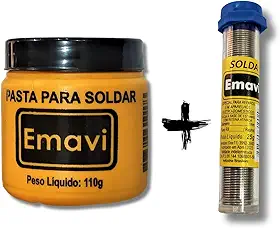 1x Tubo de Estanho 63x37 1mm Tubete de 25g + 1x Pasta de Solda 110g com Fluxo de Solda Interno Para Soldar Componentes Eletrônicos PCI PCB Placas de Circuito Eletronicas
