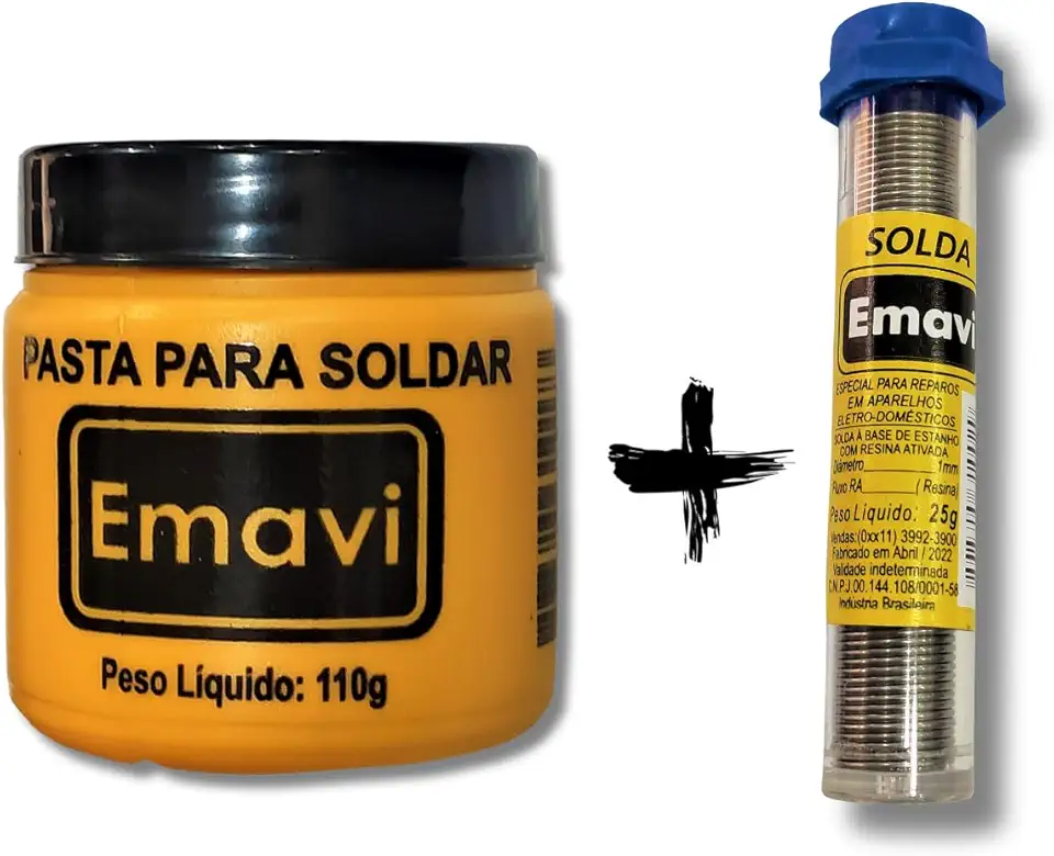 1x Tubo de Estanho 63x37 1mm Tubete de 25g + 1x Pasta de Solda 110g com Fluxo de Solda Interno Para Soldar Componentes Eletrônicos PCI PCB Placas de Circuito Eletronicas