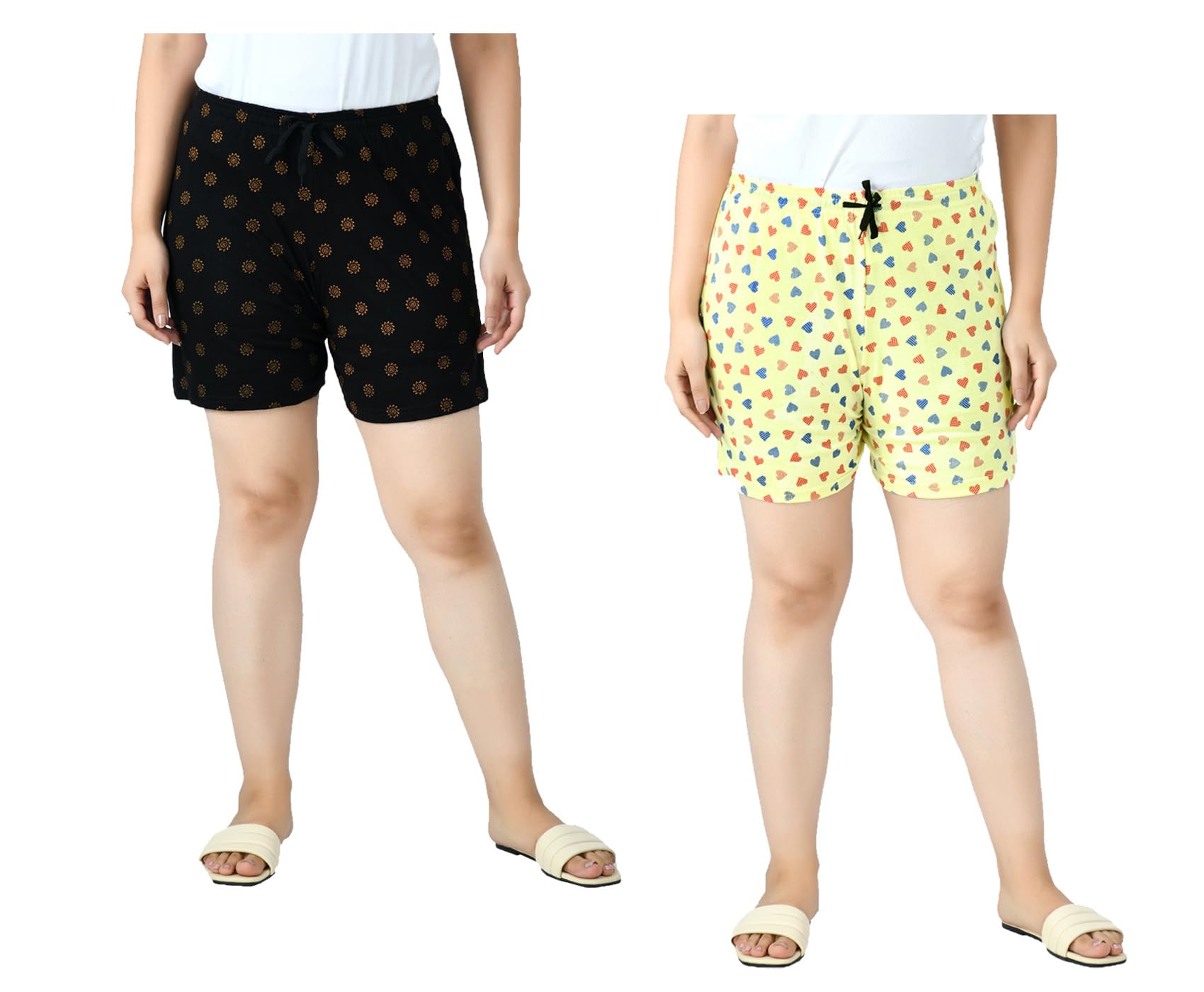 indi weaves Pack of 2 Womens Cotton Printed Shorts with Drawstring Elastic Waist Comfortable Casual Summer Shorts Lightweight Breathable Lounge Shorts for Women-picture-20