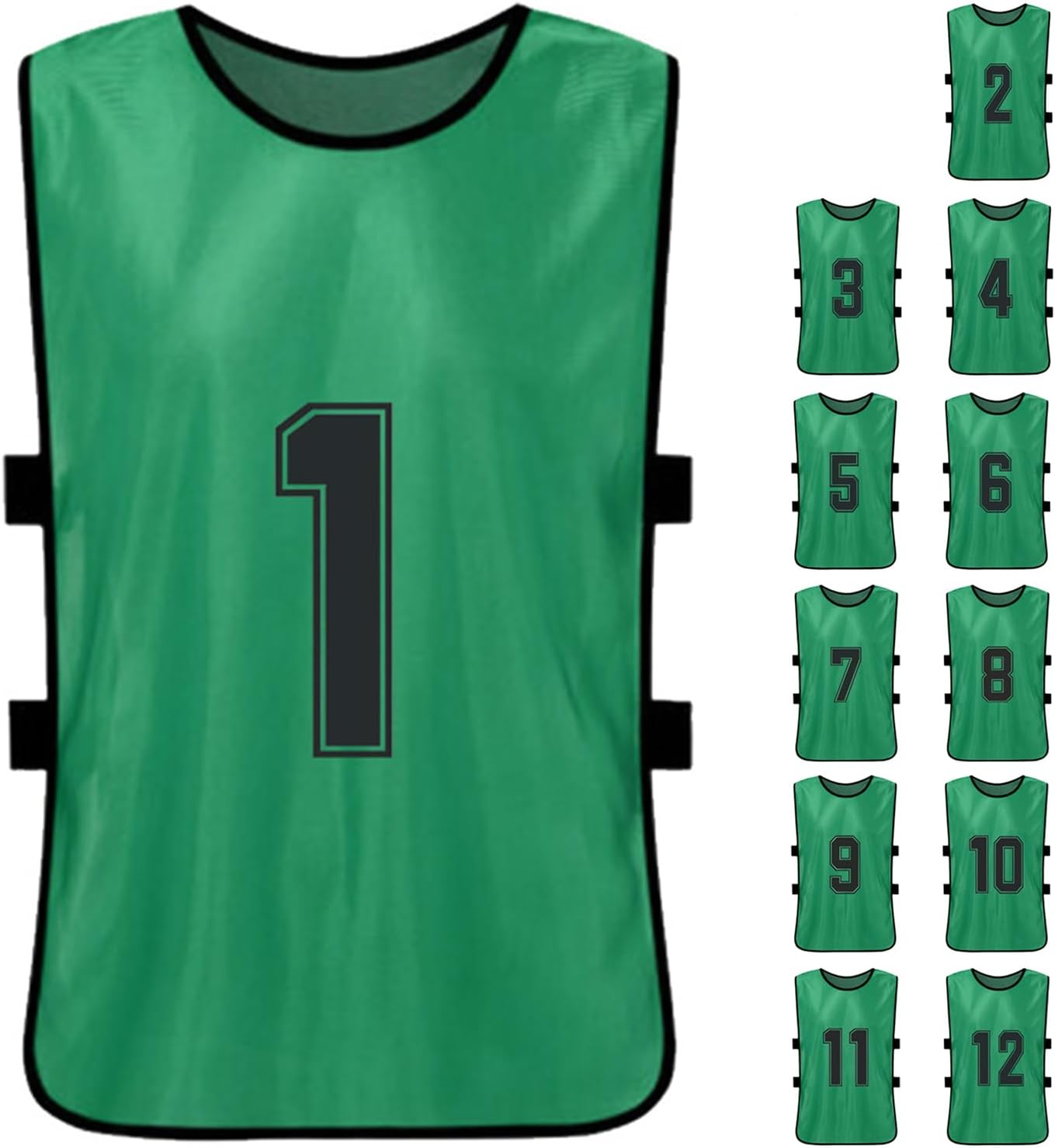Numbered Football Bibs, Polyester Quick Drying Soccer Jerseys Team Training Practice Sports Vest Fit for Football, Basketball, Volleyball, Hockey (Grass green)