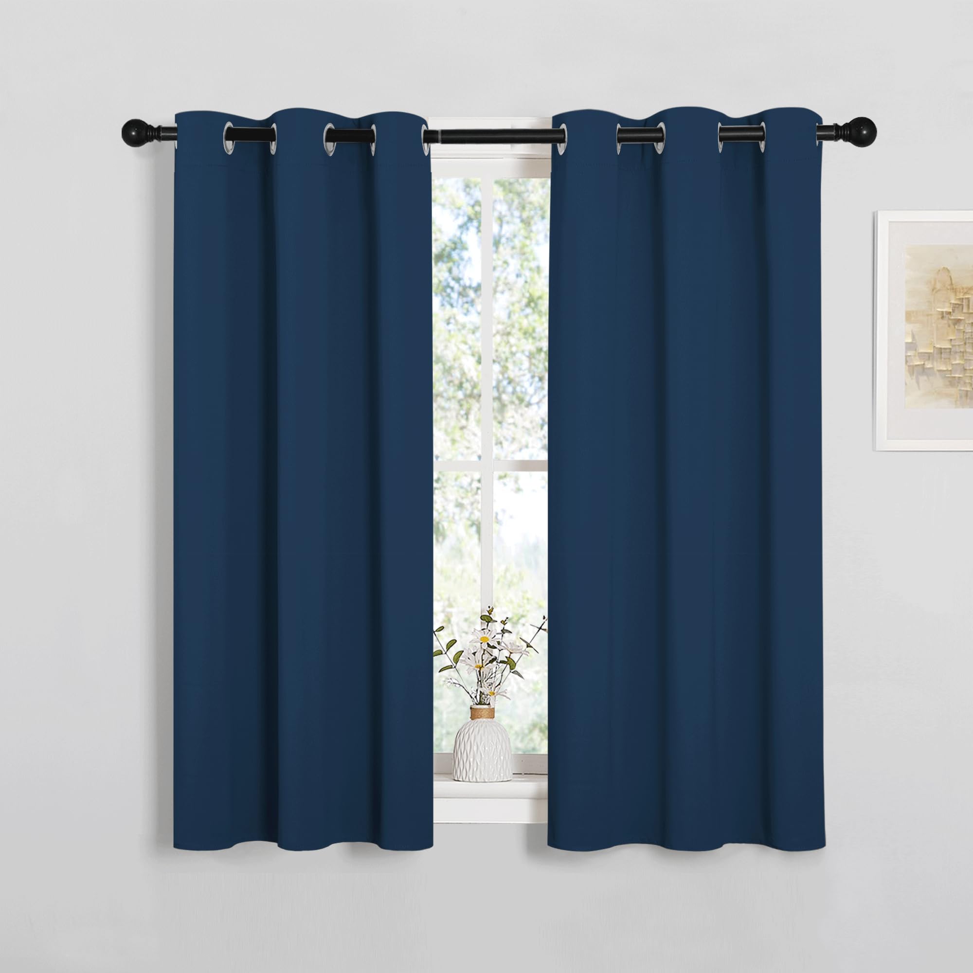 NICETOWN Bedroom Curtain Panels Blackout Draperies, Thermal Insulated Solid Grommet Blackout Curtains/Drapes (Moroccan Blue, 1 Pair, 34 by 45-inch)