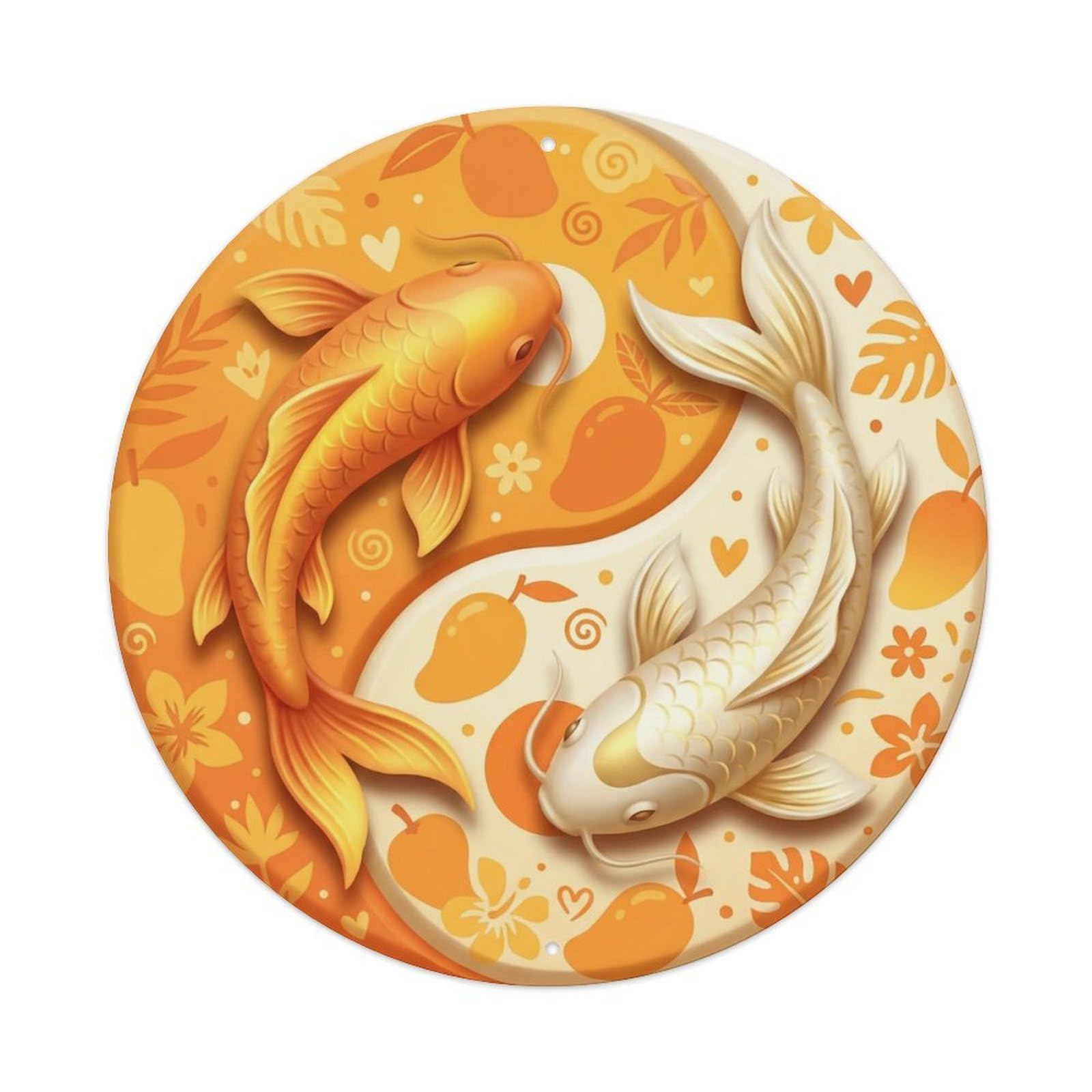 Tai Chi Koi Fish Mango Orange Yellow Tropical Fruit Sweet Metal Tin Sign
