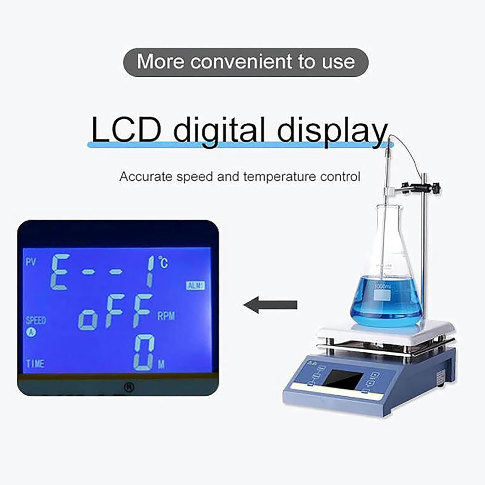 Agitador magnético inteligente, mezclador de laboratorio con pantalla digital de 600 W, velocidad 0-1600 RPM, placa de calefacción de 19 x 19 cm, temperatura máxima de 380 °C, ideal para mezclar y