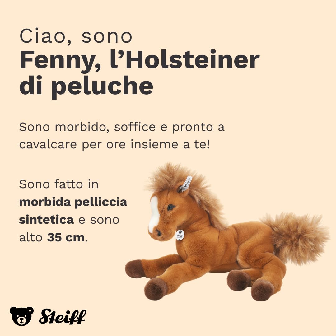 Steiff Peluche Holsteiner Fenny snodato, animale di stoffa con occhi in plastica per bambini e bambine, pupazzo di 35 cm, marrone chiaro, 070082