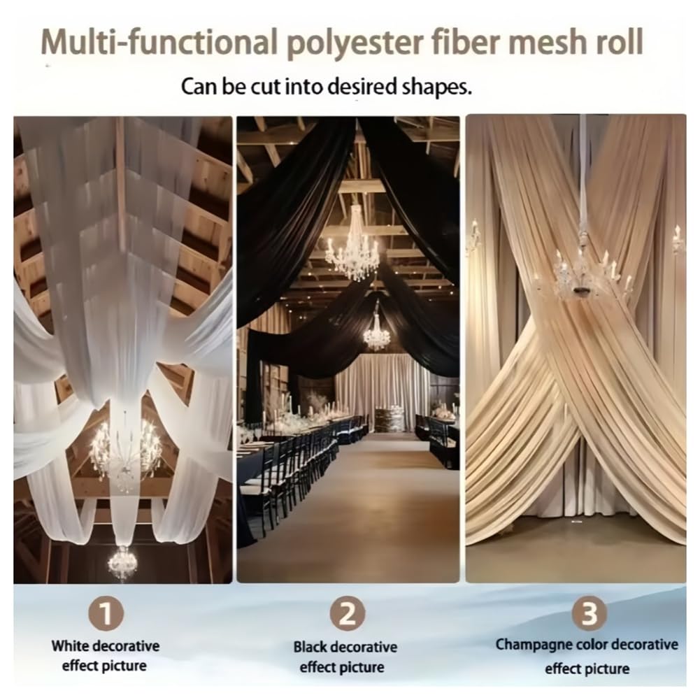 Tüllstoff Hochzeit Vorhang Deko Hochzeitsbogen-Vorhang Tüll Stoffe Weicher Dekostoff Drapierstoff für Hochzeits Hintergrund Zeremonie Tischdeko Party Kleid Tüllrock Champagner 75cmx50m