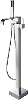 JiaYouJia Freestanding Bathtub Faucet Tub Filler Waterfall Floor Mount Tub Faucet with Hand Shower in Chrome Leadless Solid Brass - coolthings.us