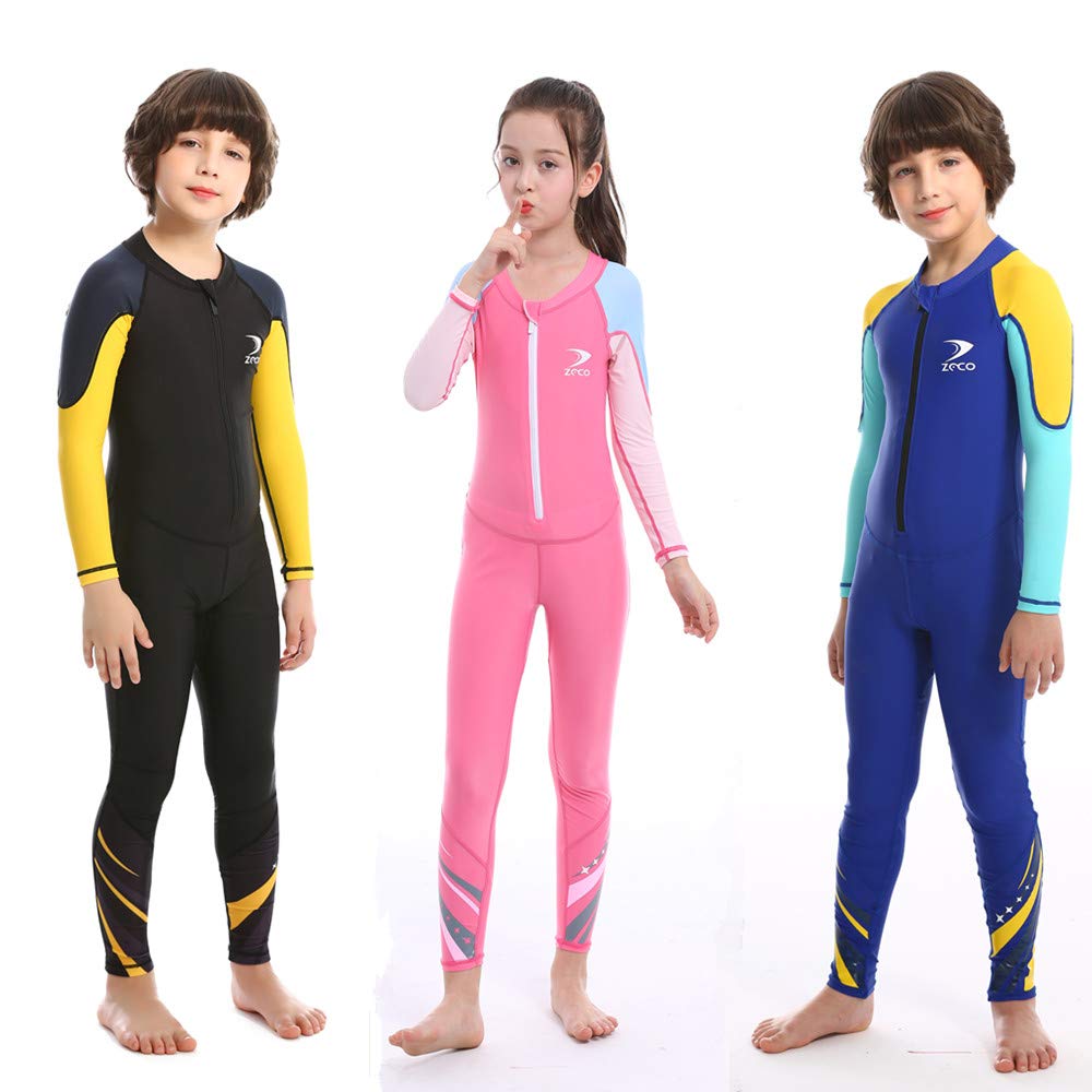 ZCCO Costume da bagno intero per bambini, costume intero per ragazzi e ragazze, costume intero a maniche lunghe, protezione anti-rush per nuoto, bagno, surf (LK-BK-M)