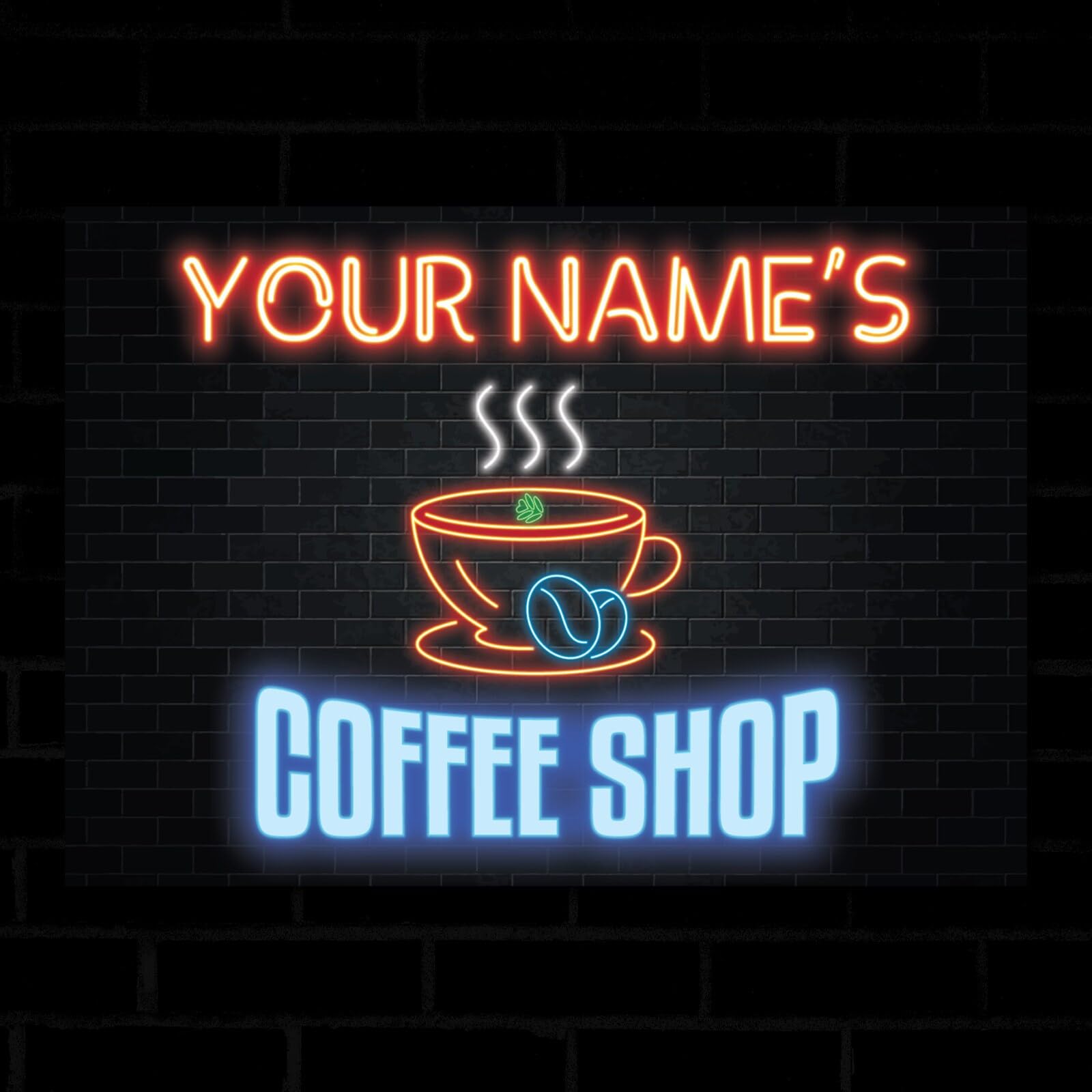 My Pixel Print Metal Personalised Coffee Shop Neon Effect Sign Espresso Wall Decor Plaque