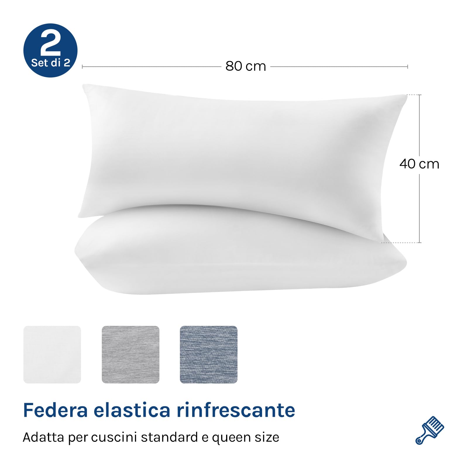 WOLTU Federe Cuscino Rinfrescanti 2 Pezzi, Doppia Faccia Termo-Regolante con Tecnologia Arc-Chill, Federe Antisudore Notte, Zip Nascosta e Tessuto Traspirante, Lavabile in Lavatrice 40x80cm Bianco