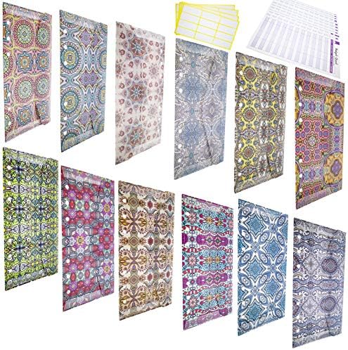 Money Envelopes for Cash Budgeting Binder - Money Saving Binder Pocket With 12 Trapper Keeper 48 Blank Lable A6 Insert Plastic Colored Envelopes For Budget Planner – Book 12 A6 Binder Cash Envelopes