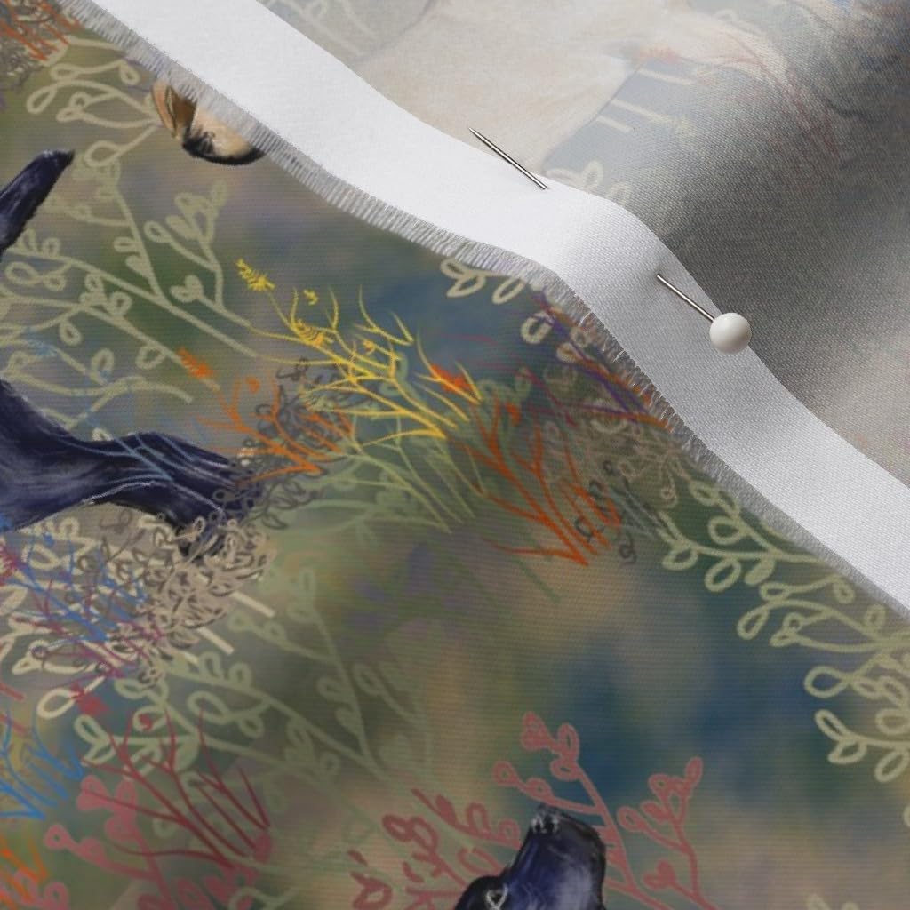 Spoonflower Fabric - Chocolate Black Yellow Labrador Retrievers Wildflower Field Dog Puppy Printed on Organic Cotton Sateen Fabric by The Yard - Sewing Quilting Apparel Home Decor