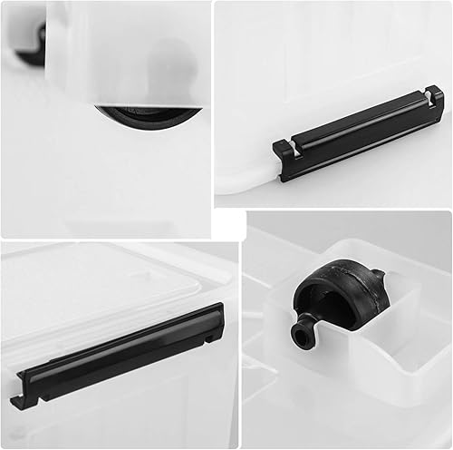 Miniatura 3 de Bringer Paquete de 4 cajas de almacenamiento de plástico transparente de 30 L, contenedor de almacenamiento grande con ruedas con tapa
