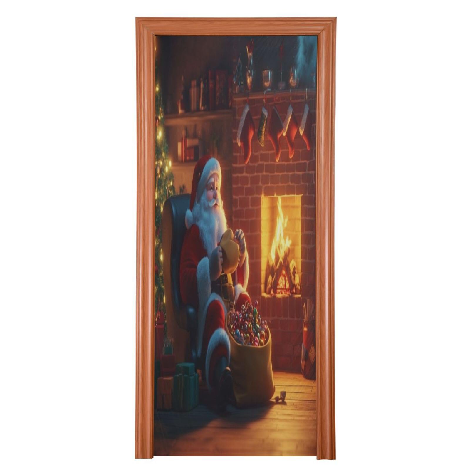 J JOYSAY Christmas Santa Fireplace Door Decorations Door Cover Christmas Decorations Door Christmas Front Door Decorations for Christmas Decor,32x79 in