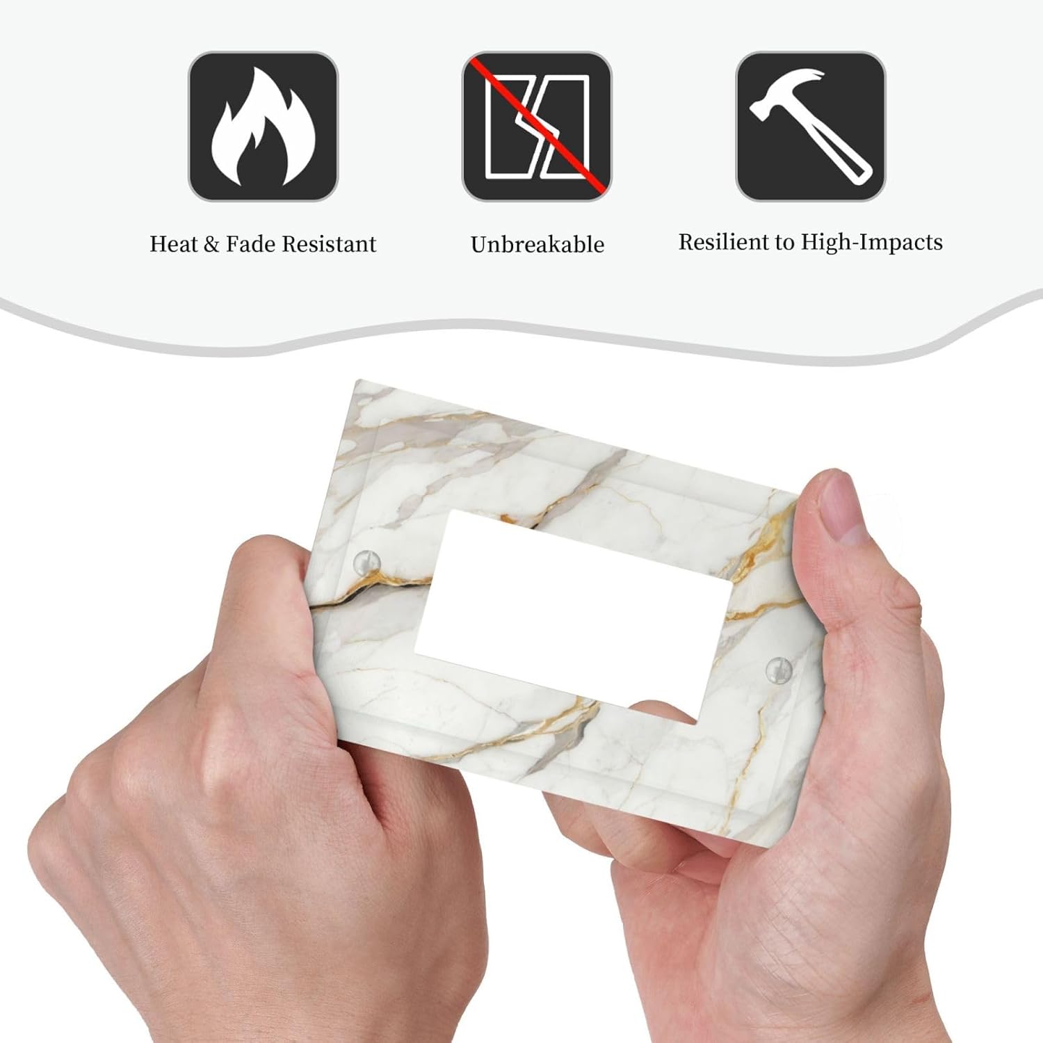 White Gray Gold Marble Light Switch Covers Decorative Modern Luxury Abstract 1 Gang Single Rocker Switchplate Electrical Faceplate for Bathroom Kitchen Bedroom Decor