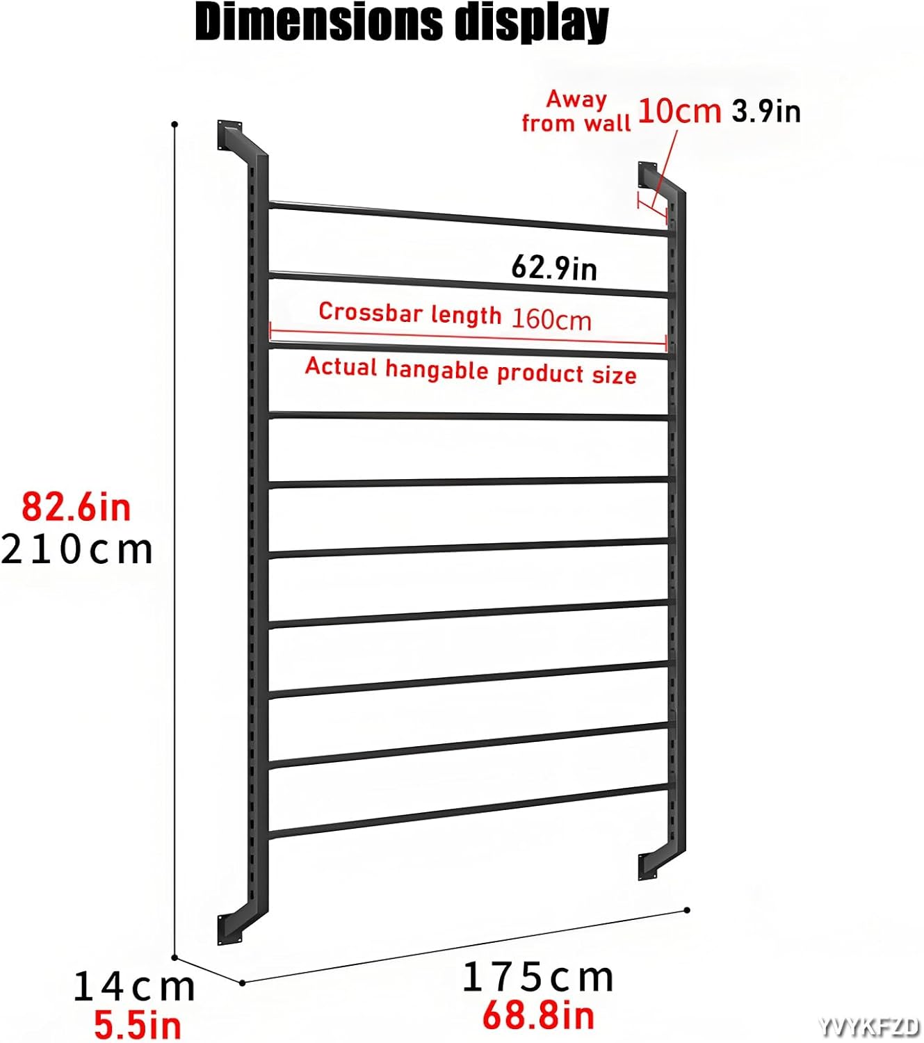 YVYKFZD Wall Mount Fabric Roll Storage Rack, Multi-Use Fabric Display Rack with Adjustable Hanging Rod, Save Space Metal Car Vinyl Holder Organizer Holder, for Car Window Film/Banner(210cm/82.6in,8 ro
