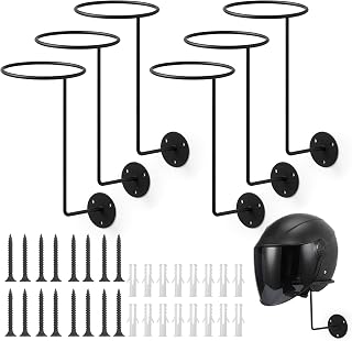 6PCS Motorcycle Helmet Rack, Metal Wall Mount Helmet Holder Stand Display Rack Multifunctional Space-Saving Ball Rack for Cap Hat Wig Riding Jacket Coat