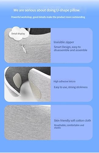 Miniatura 9 de Almohada de viaje de espuma viscoelástica 100% pura, funda cómoda y transpirable, lavable a máquina, kit de viaje en avión con máscaras de ojos