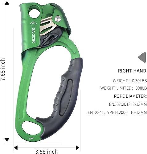 Miniatura 5 de S.E.PEAK Hand Ascender - Equipo de equipo de rapel fuerte certificado CE con mango de goma ergonómico para arbolistas de árboles trepadores,