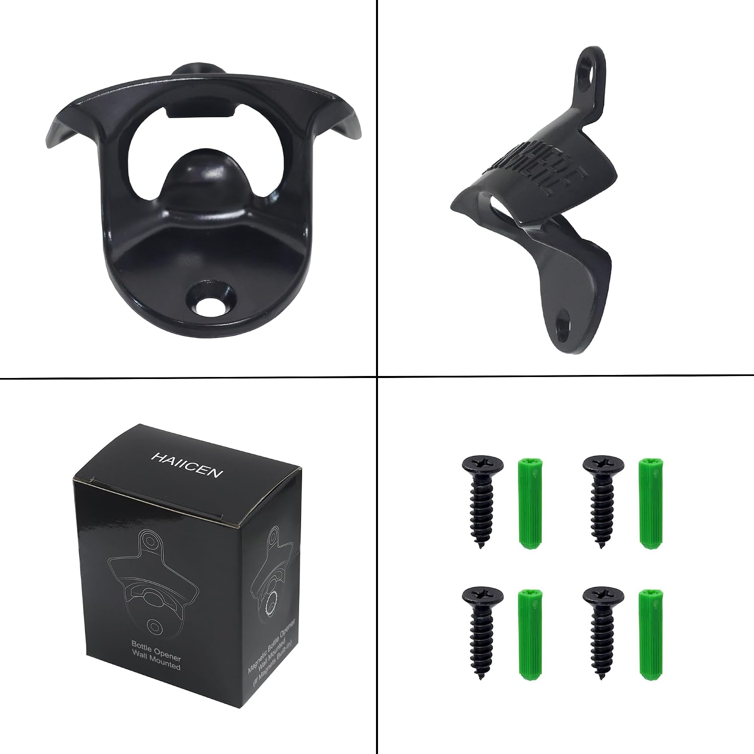 Black Beer Bottle Cap Opener Wall Mounted, Stainless Cooler Mounted Soda Top Opener Gifts for Bar Man Cave (2 PCS)