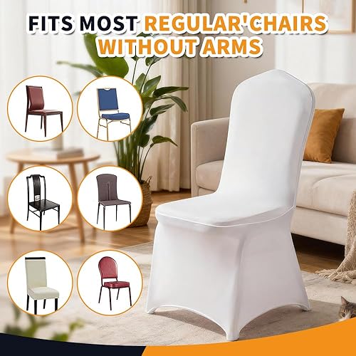 Vista 9 de Yahpetes Funda para silla de banquete de poliéster y elastano, color blanco, parte delantera plana, elástica, para bodas, banquetes, comedores, 1