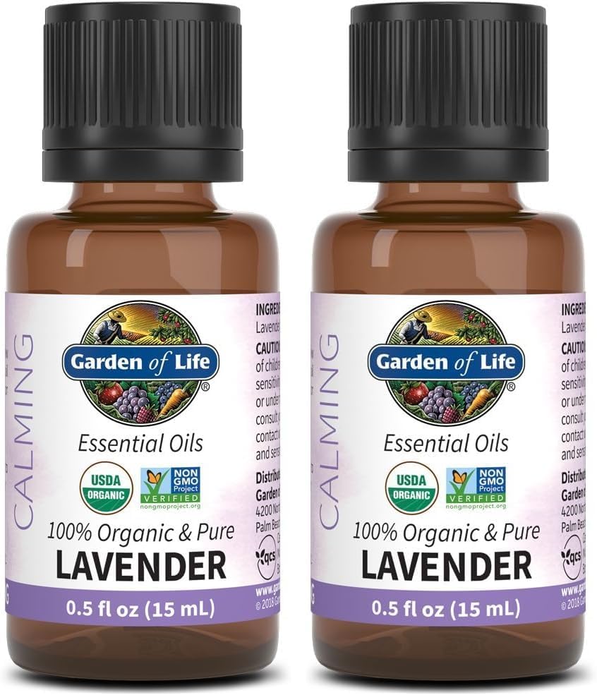 Garden of Life Essential Oil, Lavender 0.5 fl oz (15 mL), 100% USDA Organic & Pure, Clean, Undiluted & Non-GMO – for Diffuser, Aromatherapy, Meditation, Skincare, Sleep – Calming, Relaxing, Soothing