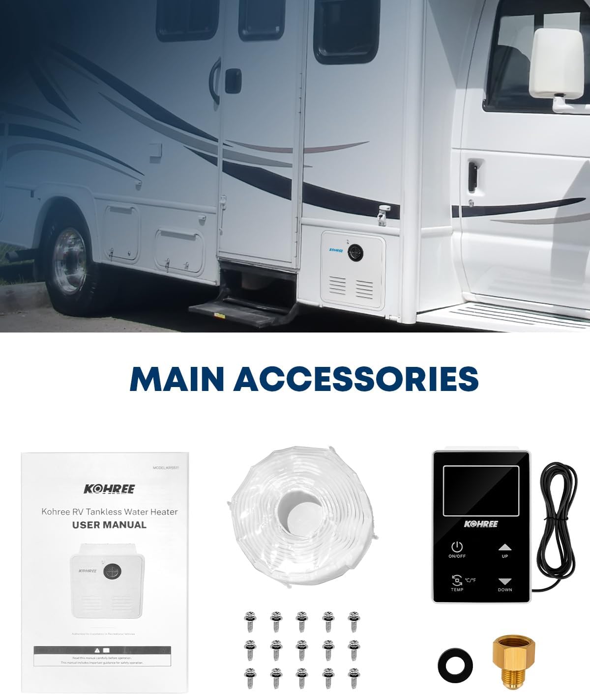 Kohree RV Tankless Water Heater, Upgraded 60,000 BTU RV Water Heater with 15 x 15 inches White Door and Remote Controller, 12V DC, On Demand Instant Hot Water Heater for RV Campers