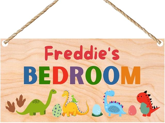 Second Ave Personalised Dinosaur Children Kids Bedroom Wooden Hanging Gift Rectangle Sign Plaque