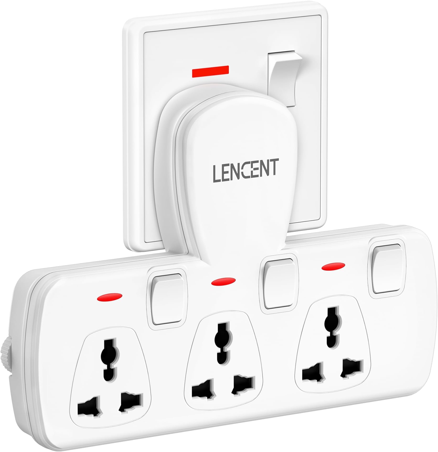 LENCENT Multi Plug Extension Socket, 3 Way Electrical Outlet Extender, Wall Charger, Universal Plug Adapter, Charging Station for Home, Office, Kitchen, Individually Switched