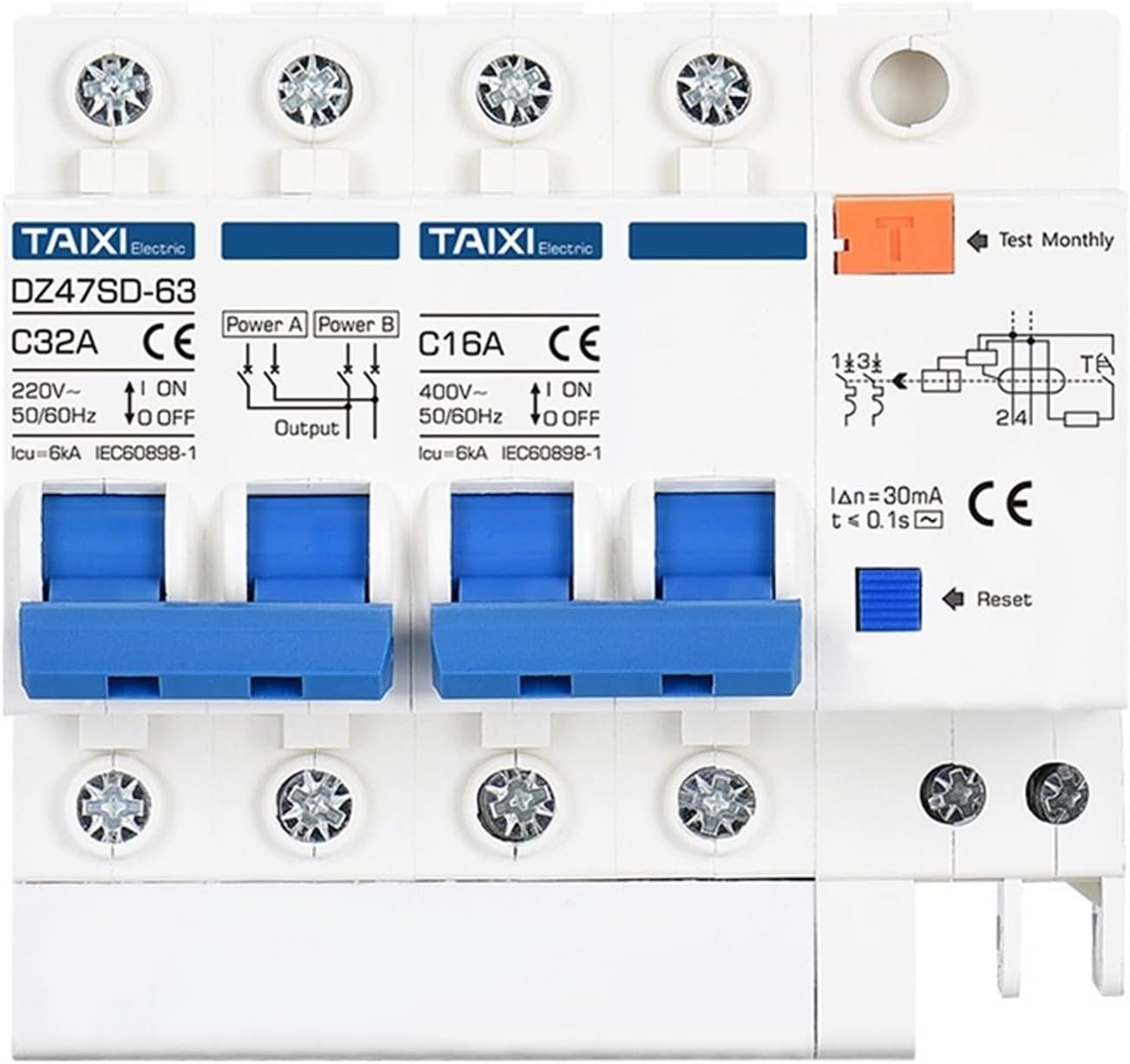 220V 380V DC 500V Manual Dual Power Transfer Switch Interlock Circuit Breaker Photovoltaic Power with Leakage Protection (Color : 1P-1P, Size : AC 40A - AC 40A)