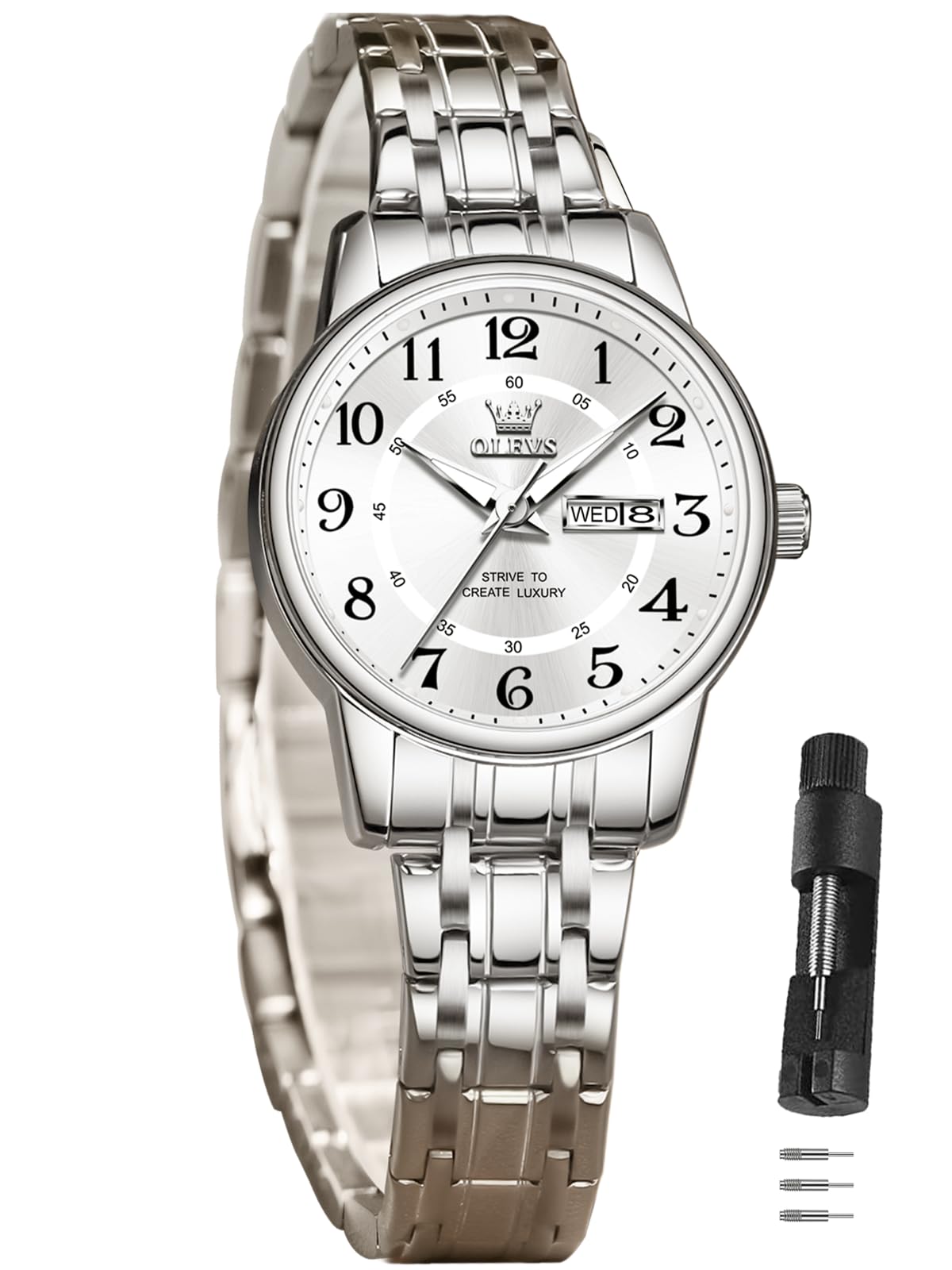 OLEVS Damenuhr Elegante Wasserdicht Klassische Frauen Uhr mit Quarzwerk, Modisches Design mit Datumsanzeige Leuchtzeiger Armbanduhr Damen Exquisites Design für Damen Schlicht Armbanduhren