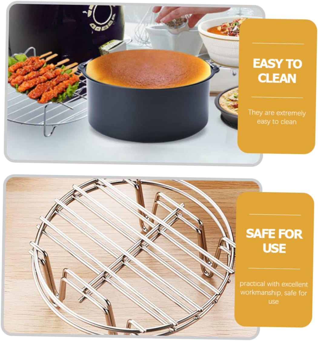 PRETYZOOM 9-Inch Air Fryer Baking Pan Set 3-Piece Stainless Steel Cake and Pizza Rack Accessories Compatible Air Fryers