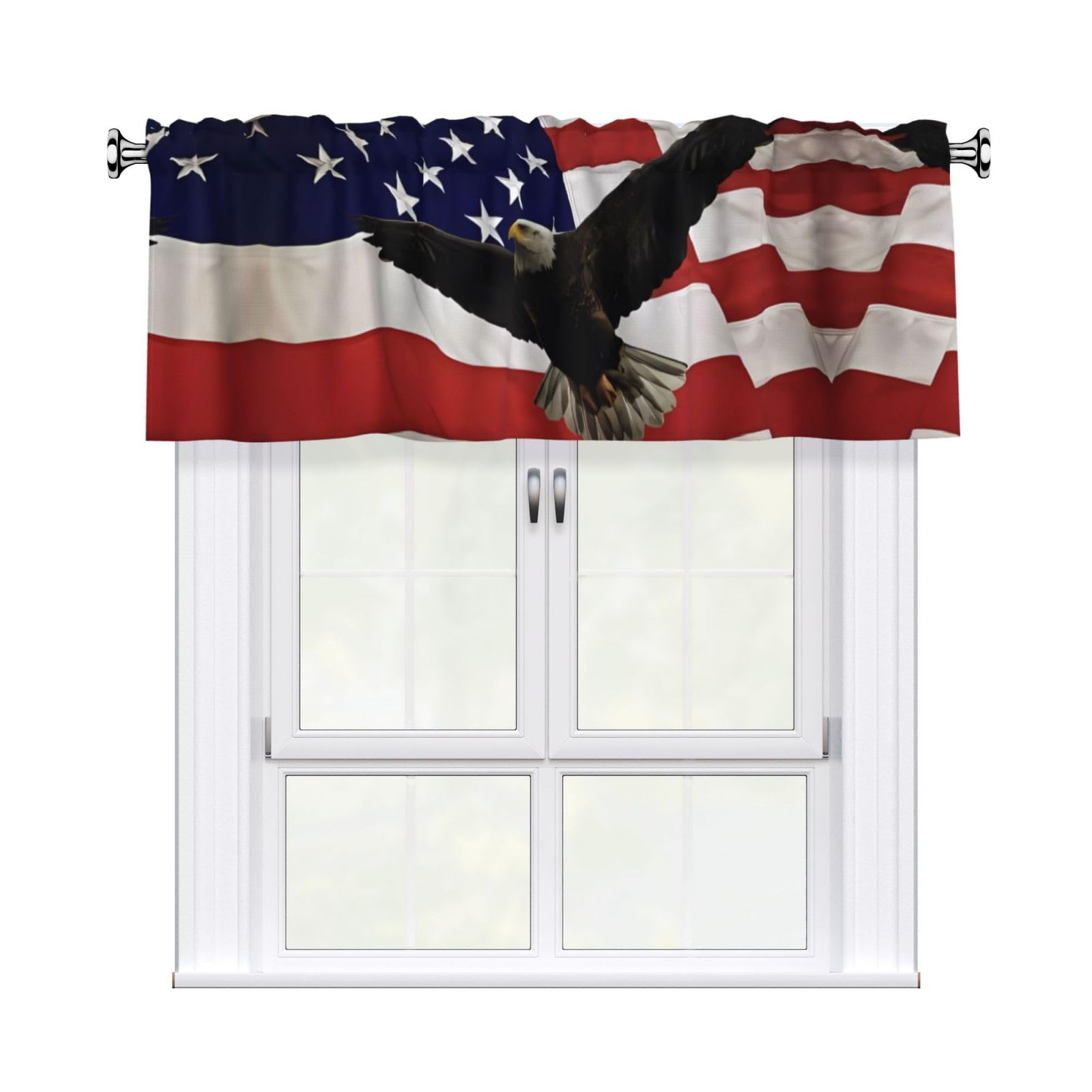 HJFCZH WHJSSF American Flag Fly Eagle Prints 54x18in Curtain Valance - Peach Skin Polyester Kitchen Cover with Light Filtering Floral & 3" Rod Pocket