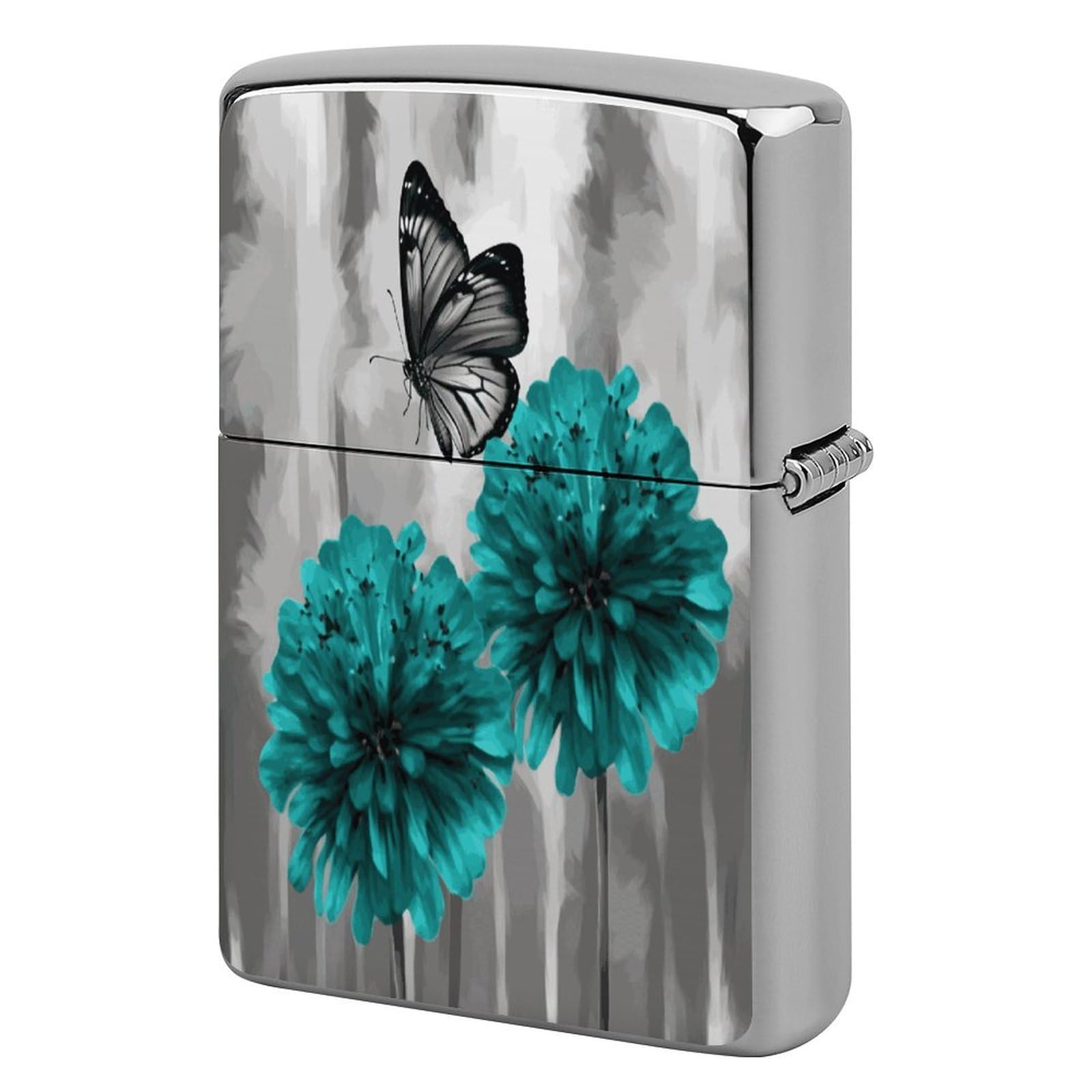 Fekiloot Style Gray Teal Flower Butterfly Lighter Case Cover Lighter Holder